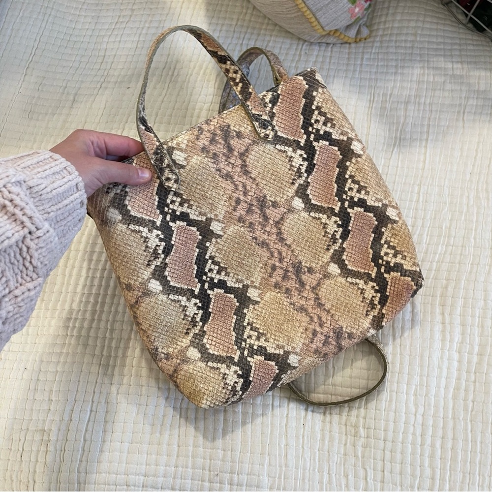 Madewell Snakeskin Zip Top Transport Tote Purse - Picture 5 of 9